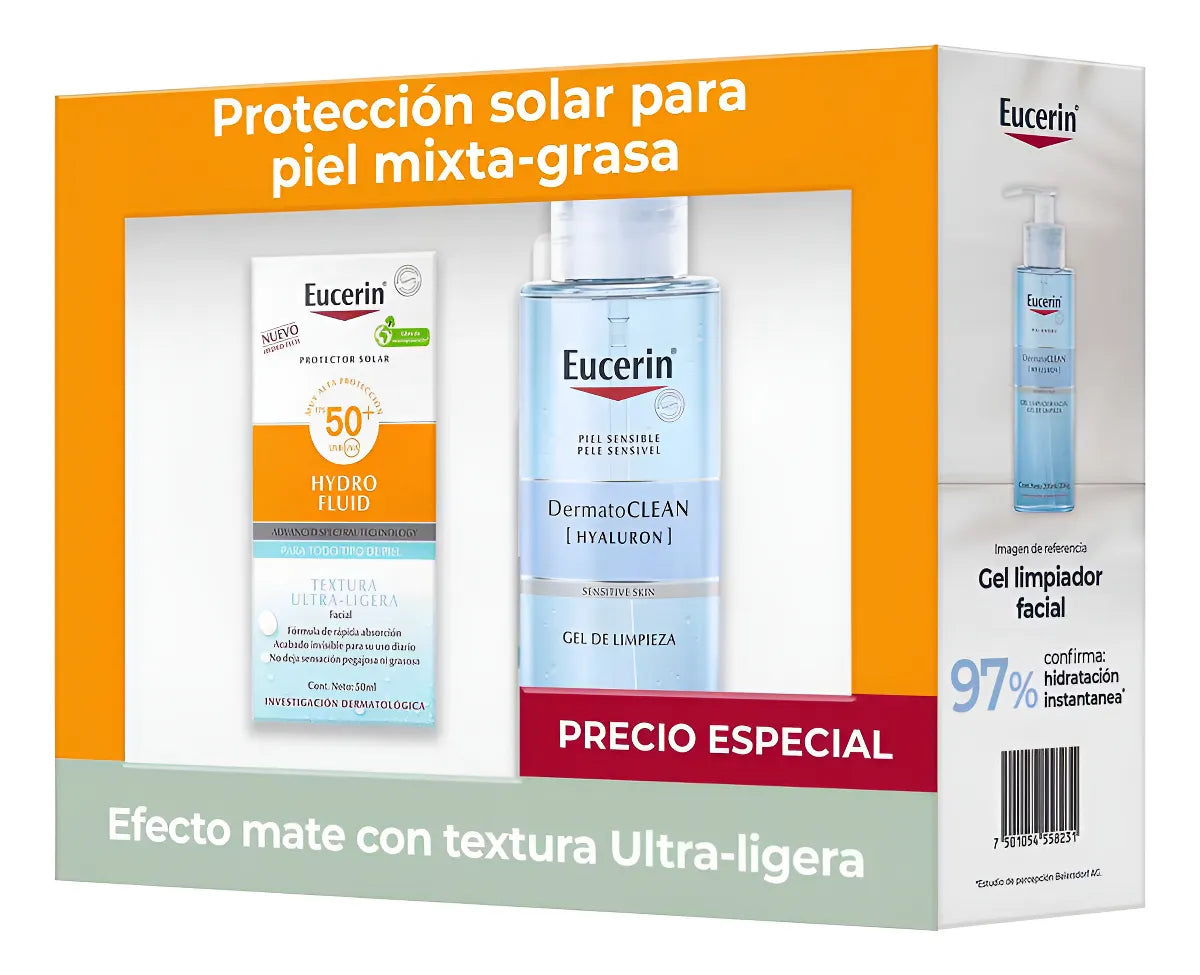 Eucerin Sun Face Hydro Fluid Fps50+ 50Ml + Dermatoclean Gel 200Ml