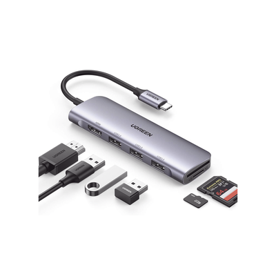 HUB USB-C (Docking Station) 6 en 1 | HDMI 4K@30Hz | 3 Puertos USB 3.0 | Lector Tarjeta SD+Micro SD Uso Simultáneo | Chip de Última Generación |