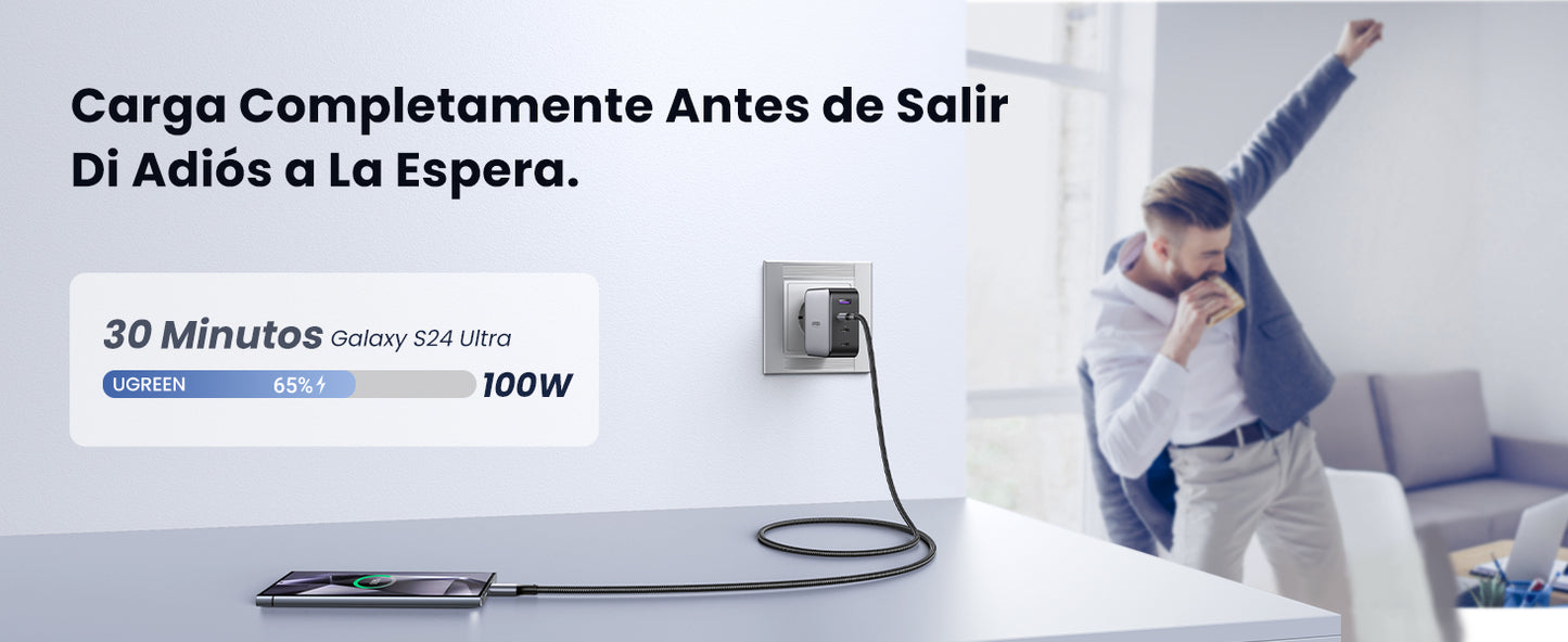 Cable USB-C a USB-C | 1 Metro | Carga Rápida 100W,  Transfer de datos 480 Mbps | Color Negro.