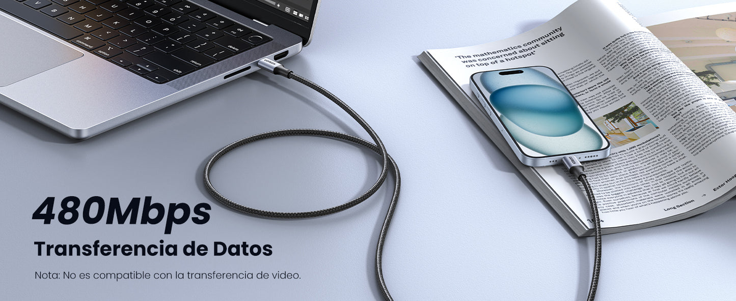 Cable USB-C a USB-C | 1 Metro | Carga Rápida 100W,  Transfer de datos 480 Mbps | Color Negro.