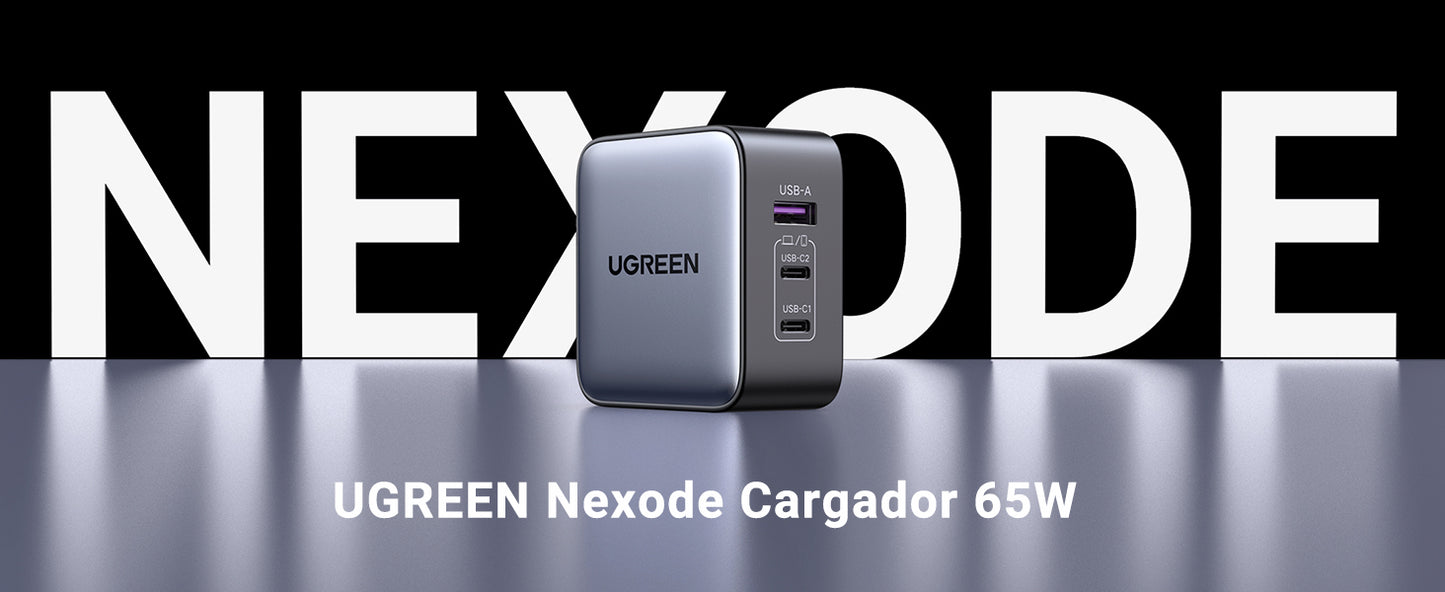 Cargador Universal de Viaje 65W | Contiene 3 Enchufes Internacionales (EU/UK/US) | Serie Nexode | 3 Puertos de Carga Rápida | 2 USB-C | 1 USB-A