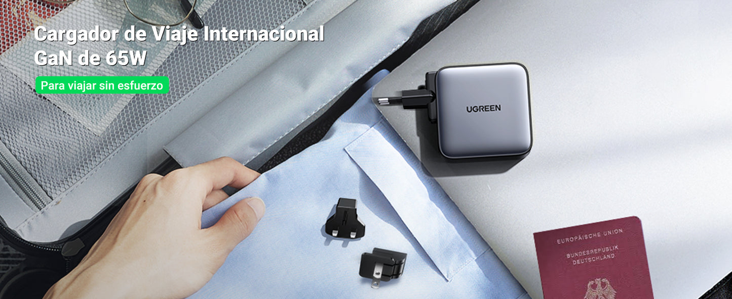 Cargador Universal de Viaje 65W | Contiene 3 Enchufes Internacionales (EU/UK/US) | Serie Nexode | 3 Puertos de Carga Rápida | 2 USB-C | 1 USB-A