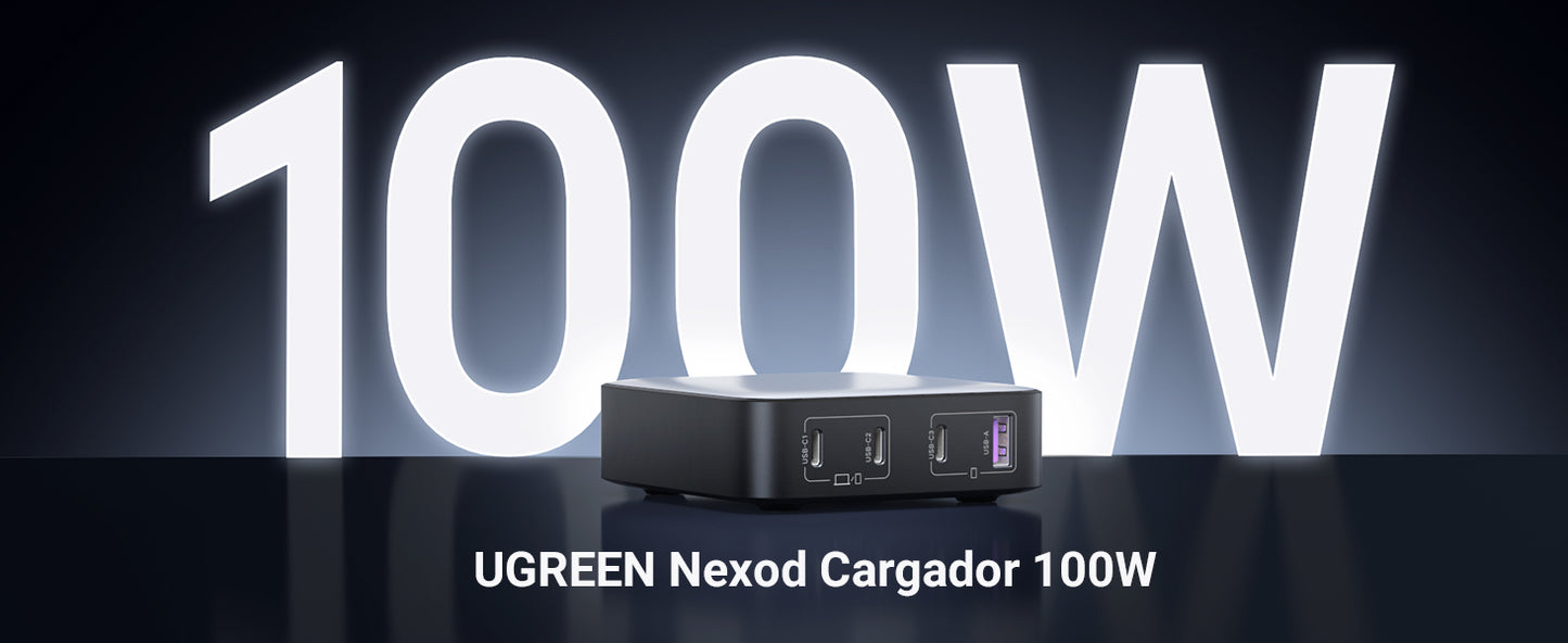 Ugreen Nexode 100w Gan Cargador Usb C, Cargador Multiple Con 4 Puertos, Pd/pps Carga Rápida Con 2m C