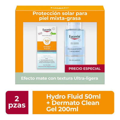 Eucerin Sun Face Hydro Fluid Fps50+ 50Ml + Dermatoclean Gel 200Ml