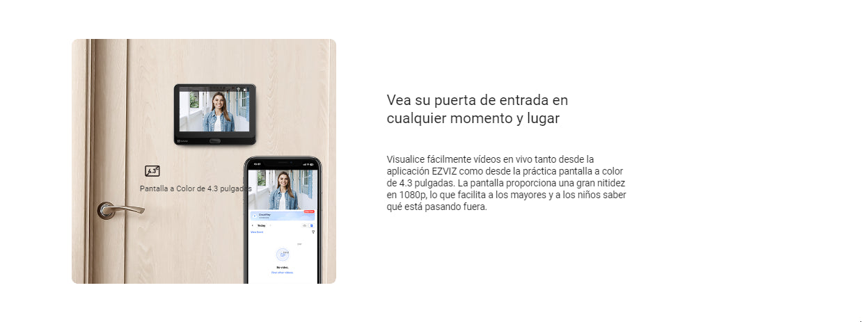 Videoportero Con Mirilla y Pantalla Wi-Fi de Batería Recargable / Para Instalarse en Puerta / Cámara 1080P / Audio de Dos Vías / Uso en Interior